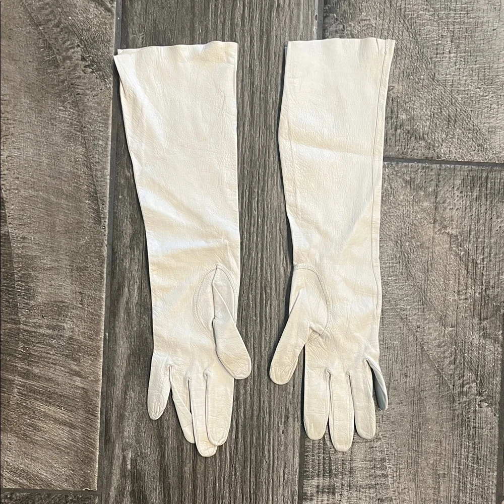 Vintage White Long kid Leather Opera Gloves